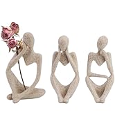 JINGIHE Home Decor Thinker Statue, 3pcs Sandstone Resin Collectible Figurines, Abstract Aesthetic...