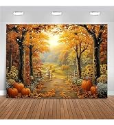 Mocsicka Fall Photo Backdrop Happy Fall Banner for Pumpkin Harvest 7x5ft | Autumn Maple Leaves Fo...