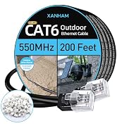 XANHAM Cat6 Outdoor Ethernet Cable 200 Feet Waterproof and UV Resistant Direct Burial Jacket CCA ...