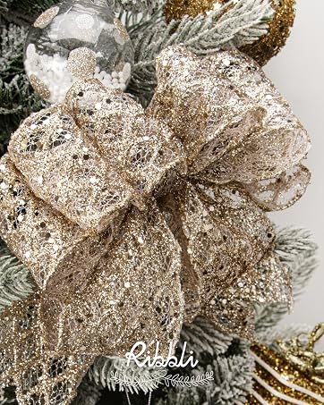 champagne glitter mesh wired ribbon