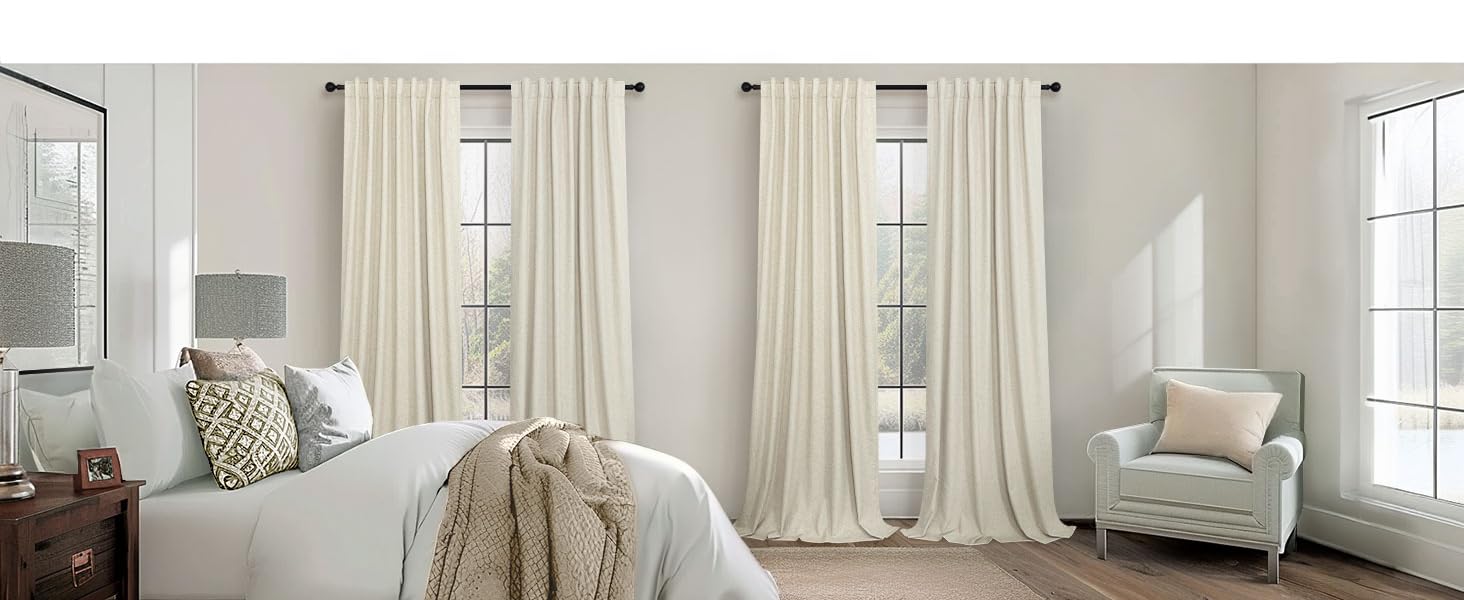 Beige Linen Blackout Curtains for Bedroom