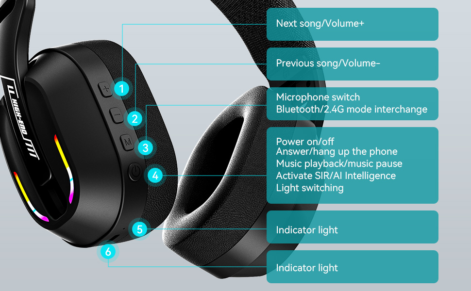 Easy On-Ear Function &amp; Dynamic RGB Lights