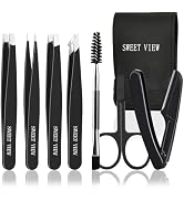 SWEET VIEW 7pcs Eyebrow Tweezers Set, Stainless Steel Tweezers for Women and Man, Precision Pluck...