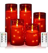 kakoya Flickering Flameless Candles with Remote,5 Pc LED Pillar Candles Battery Operated Candles ...