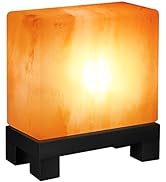 UMAID Himalayan Salt Lamp Rectangle, Salt Rock Lamp on Modern Wood Base, Night Light Bulb &amp; Dimma...