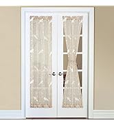 VOGOL Birds Pattern Door Curtains, Semi Sheer French Door Curtain Top and Bottom Rod Pocket with ...
