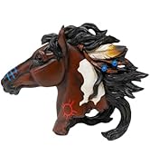 Horse Head Statue with Feather Accents – Cowboy &amp; Southwest Native American-Inspired Equestrian F...