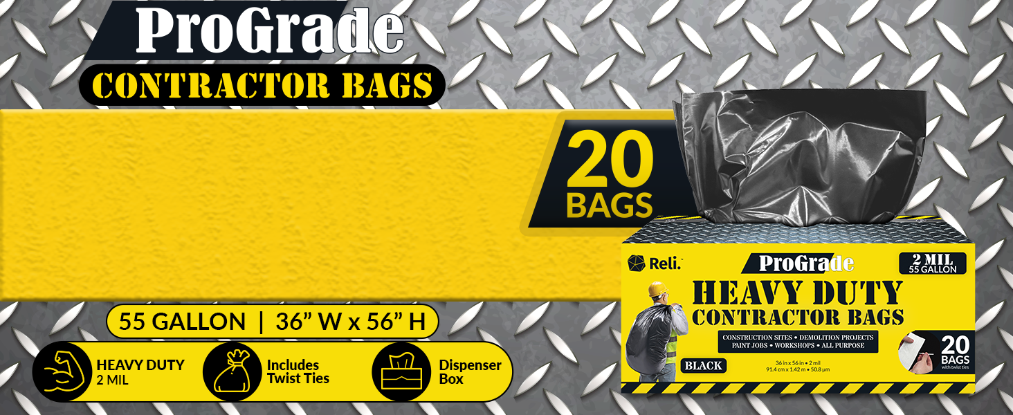 ProGrade Contractor Bags 55 Gallon (20pk, 2 MIL)