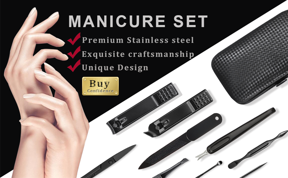Manicure Set 9 in 1 Stainless Steel Nail Clippers Scissors Pedicure Portable Travel Grooming Kit