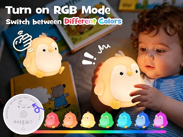 Greprety squishy penguin night light with rgb modes 3 brightness timer