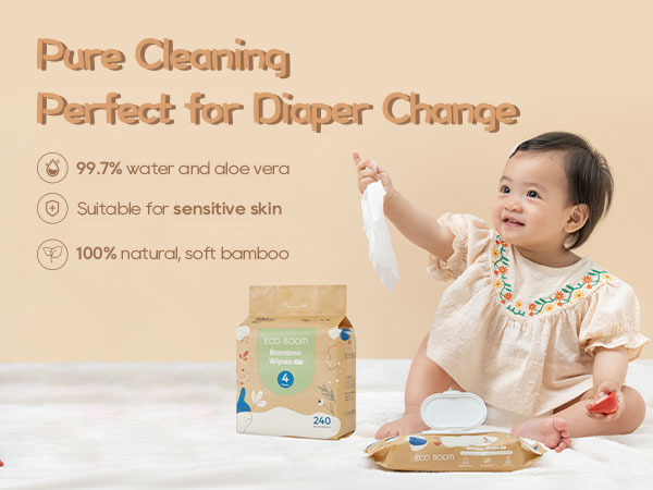 Newborn diaper change with water wipes to prevent rash and soothe sensitive skin.
