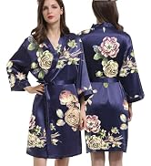 Womens Satin Kimono Robe Silk Robes Floral Bathrobe Bride Bridesmaid Wedding Silky Bridal Dressin...