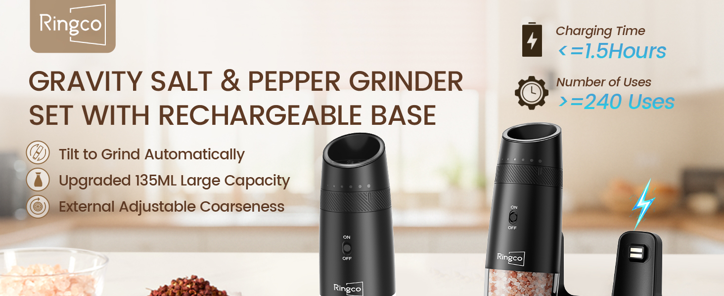 Pepper and salt grinder set front display