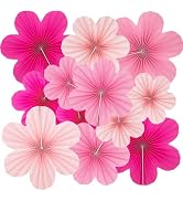 12Pcs Pink Party Decorations Paper Flower Hot Pink Paper Fans Wall Decor for Birthday Wedding Bab...