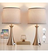 Hikczc Touch Lamp for Living Room Bedroom, 21" Table Lamps Set of 2 with USB C+A Ports and Grey L...