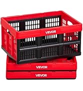 VEVOR Plastic Collapsible Storage Bins, 32L 3 Packs, Stackable Folding Storage Crates with Handle...