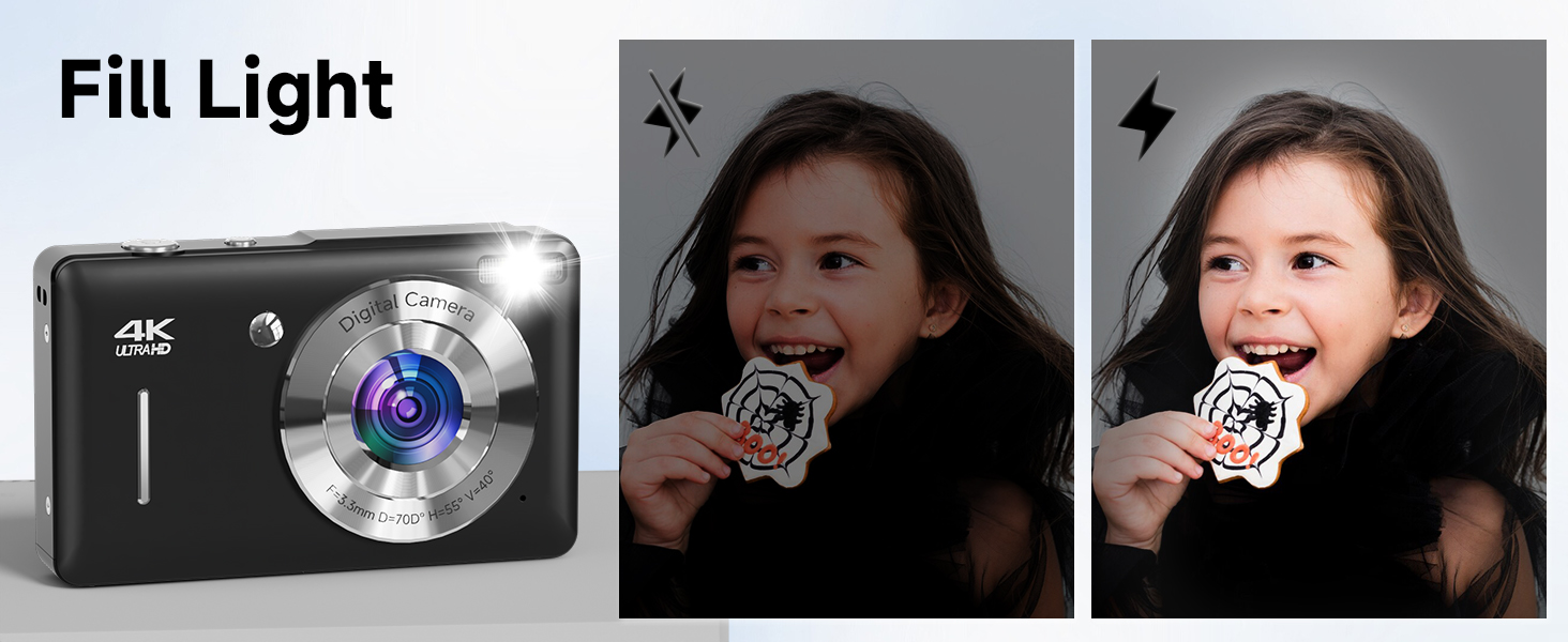 point and shoot digital camera with flash light fill light