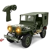 Remote Control Truck Off Road - 4x4 1/10 Scale Willys Army Rock Crawler RC Truck with Winch&amp;Car C...