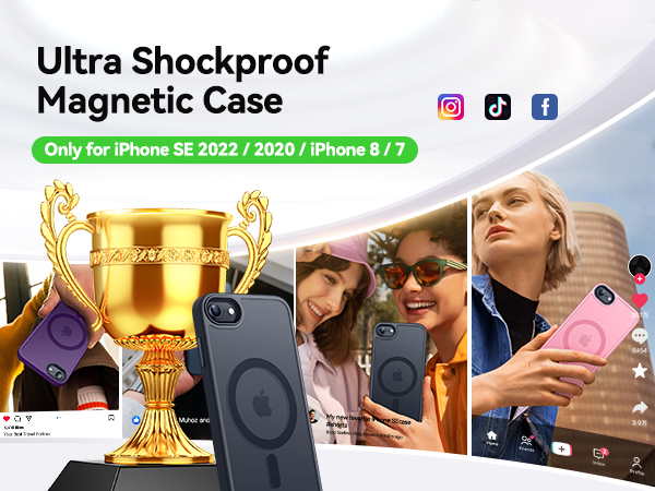 DIXSG Magnetic Case For IPhone SE/8, Built In Magnets Compatible With MagSafe, Translucent Matte Back Phone Cover For IPhone 8/SE 2/3 (4.7") Frosted Black