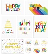 Hooqict 120 Pack Assorted Gold Happy Birthday Cards Bulk with Envelopes and Stickers 4x6 Inch Thi...