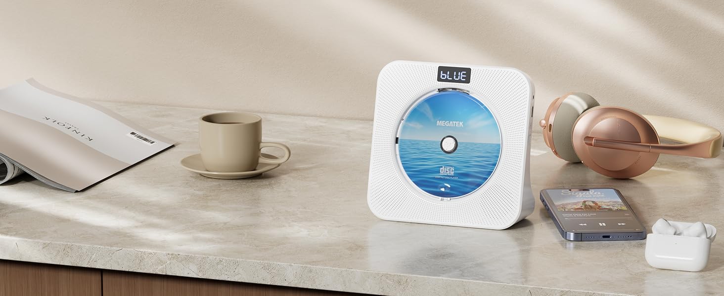 MEGATEK CP28BR Portable Desktop CD Player with Bluetooth Receiver and Transmitter