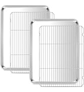 E-far Large Baking Sheet with Wire Rack (2 Pans + 2 Racks), 20 x 14 Inch Stainless Steel Cookie P...