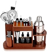 Lexenic Cocktail Making Dock, 23-Piece Cocktail Shaker Set with Versatile Wooden Stand, Easy Acce...