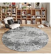 Round Area Rugs 4ft Washable Grey Circle Rug for Entryway Kitchen, Non Slip Soft Low Pile Stain R...