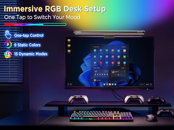 Immersive RGB Desk Setup with 24 RGB Backlight Modes