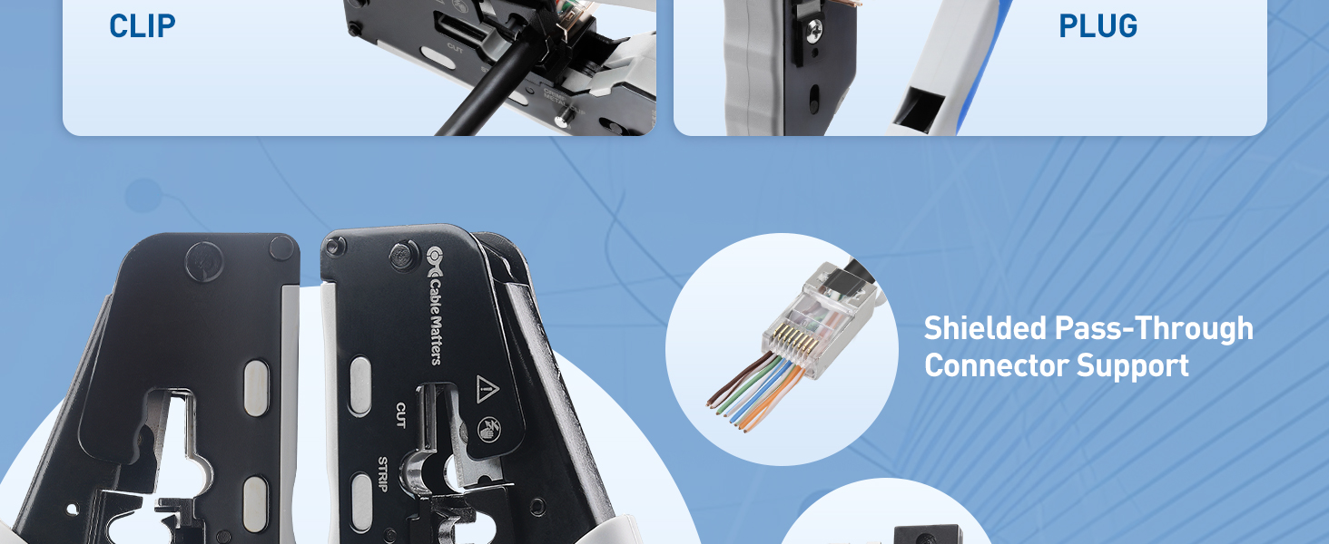 Modular RJ45 Crimping Tool for Shielded Pass Through Connectors