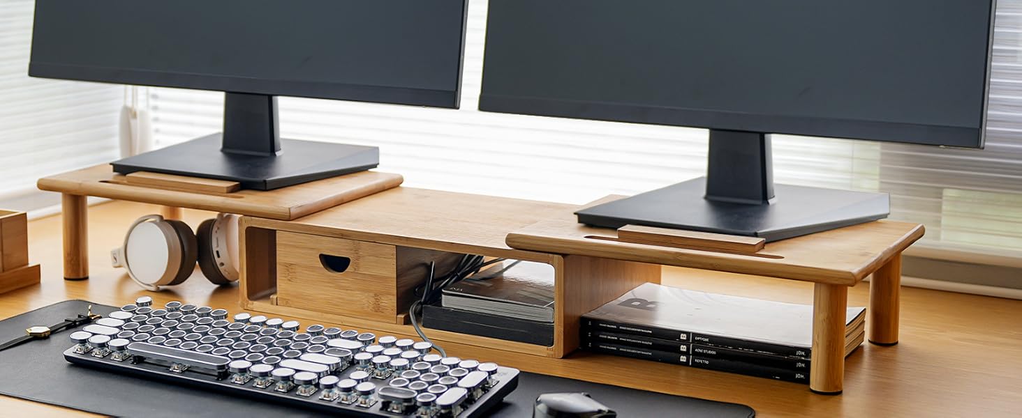 ROCDEER Adjustable Monitor Stand Riser in Bamboo