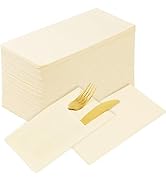 KAMMAK Dinner Napkins Disposable Beige Cloth like Paper Napkins with Pocket 100 Pack Folded Napki...
