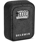 DELSWIN Lock Box for House Key - Outside Waterproof Combination Lock Box Wall Mount Metal Lockbox...
