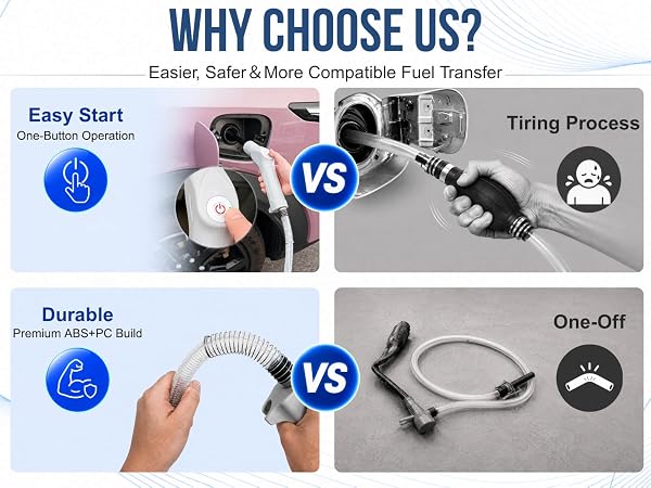 AUVEBY one-button fuel transfer pump with durable hose compared to manual siphon pumps