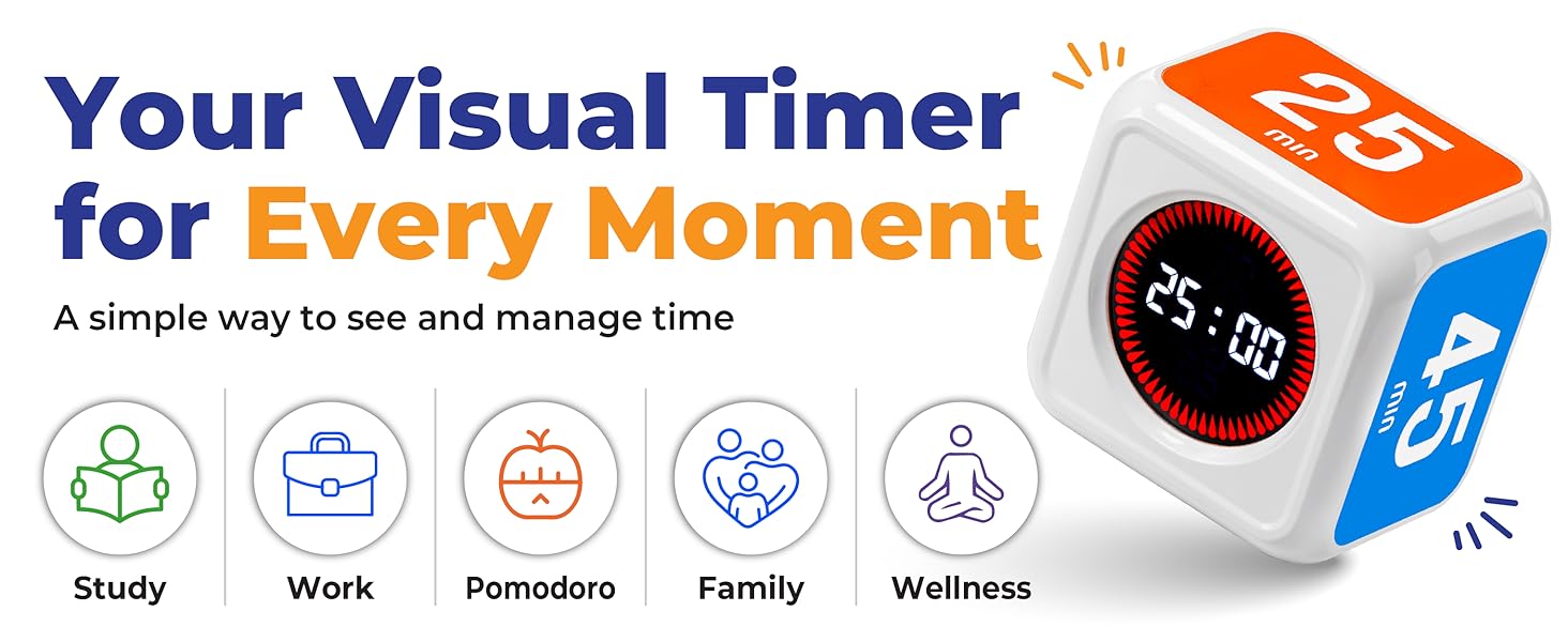 Cube Visual timer for study, work, Pomodoro, family routines, and wellness