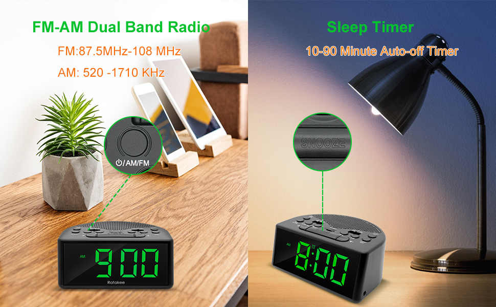 AM FM radio with preset sleep timer