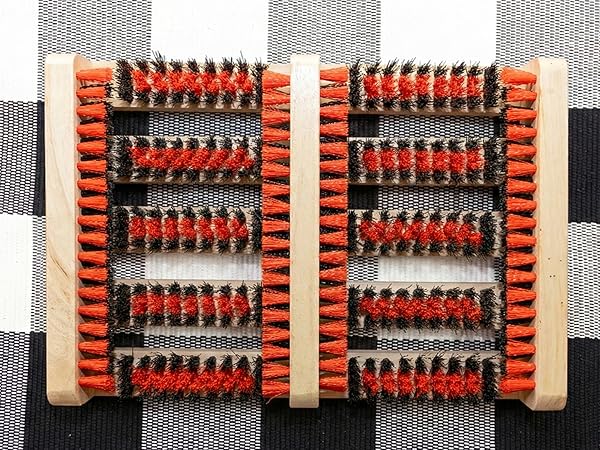 jobsite shoe scraper flat mat brush on plaid rug