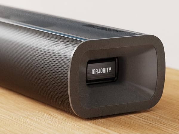 The Naga 60 TV Soundbar features stylish end caps that add a sleek, modern touch to its design.
