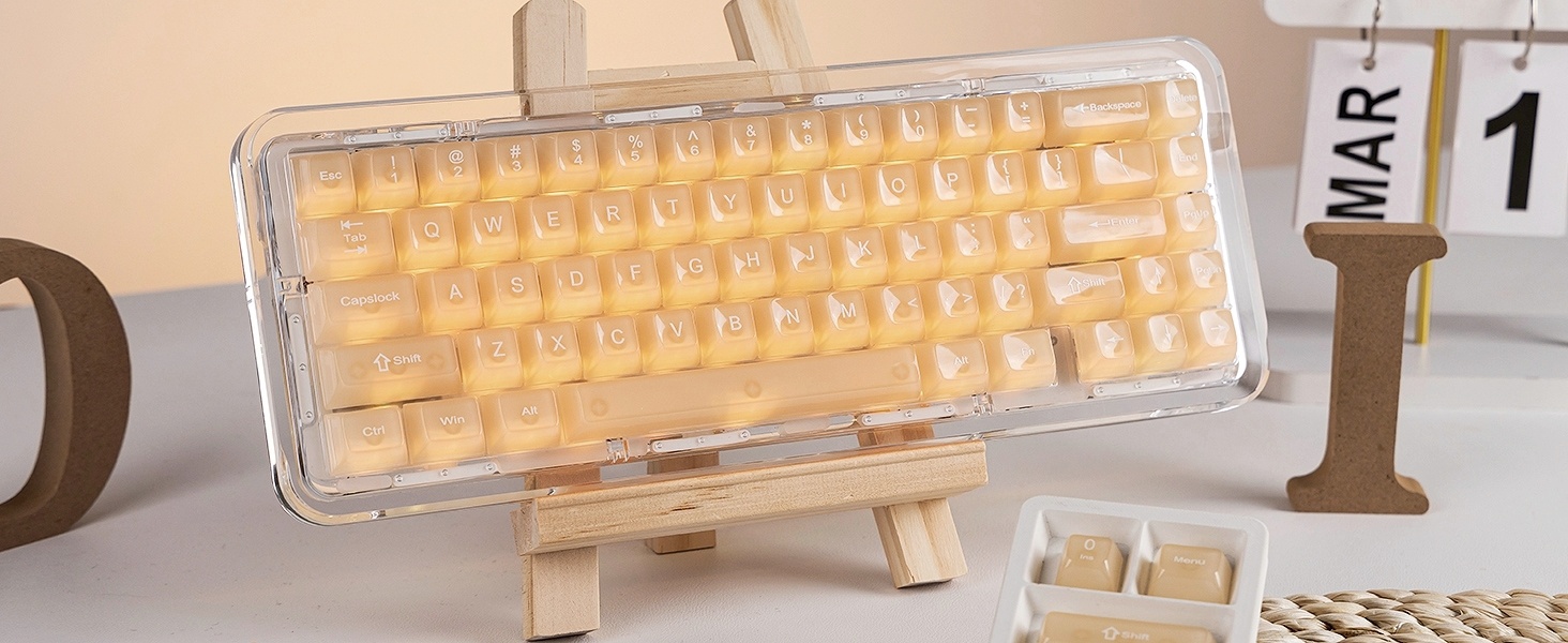 Creamy Khaki Jelly Shine Through Keycaps, Custom Clear Keycaps pbt