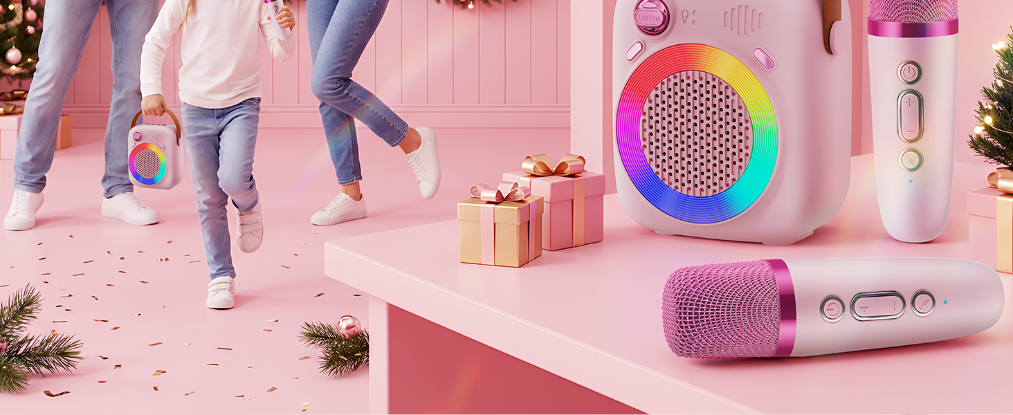 Kids Karaoke Machine Ages 3-12, Bluetooth 5.3 Speaker with 2 Wireless Mics