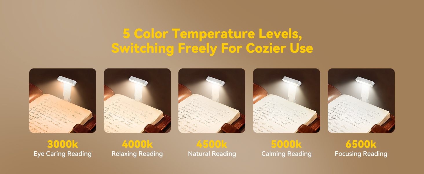 Reading lamp with 5 color temperatures that switch freely for a cozier, more comfortable use