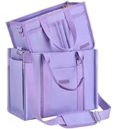 FIORETTO Women’s Canvas Tote Bag Purse with Zipper, Multi Compartment &amp; Reinforced Bottom, Ideal ...