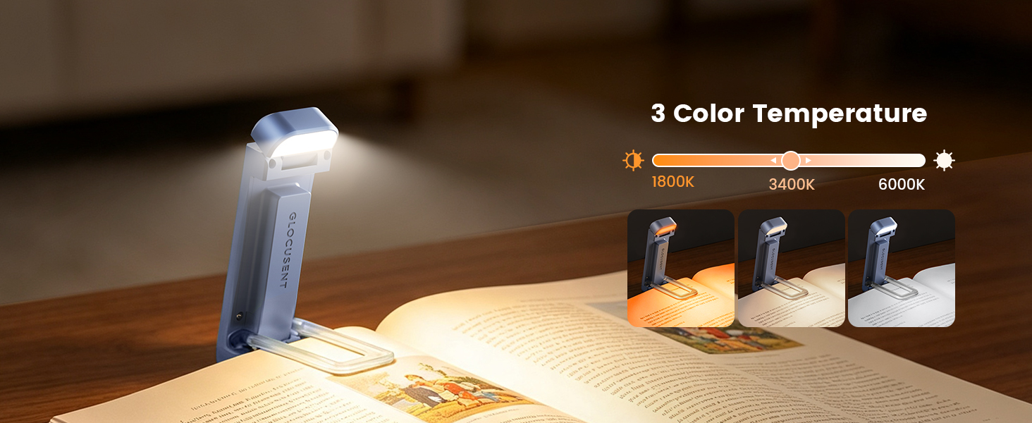 Glocusent USB Rechargeable Book Light, Portable Clip-on LED Reading Light
