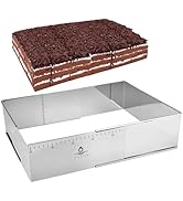 Hilsita Adjustable Rectangle Mousse Cake Ring Mold - Extendable Stainless Steel Square Shaped Cak...