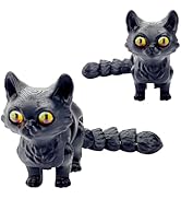 3D Printed Cat Animal Stress Relief Toy, Flexible Joints, Cute Desktop Pet Decoration (Black)