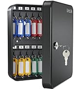 Uniclife 28-Key Steel Key Cabinet with 2 Unlocking Keys Wall Mounted Key Organizer Black Frosted ...