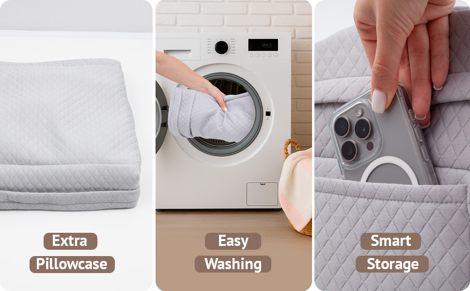 Extra pillowcase for bed reading pillow, easy cleaning and smart storage design for comfort