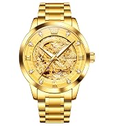 OLEVS Dragon Skeleton Mens Automatic Watch 42MM Large Dial Gold Luxury Self-Winding Diamond Water...