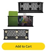 EASEPRES Magnetic Pencil Holder Set of 3 - Black Wire Mesh Storage Baskets Organizer with Strong ...