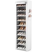 VTRIN Vertical Narrow Shoe Rack Organizer Tall Shoe Rack for Closet Entryway 10 Tier Non-Woven Co...
